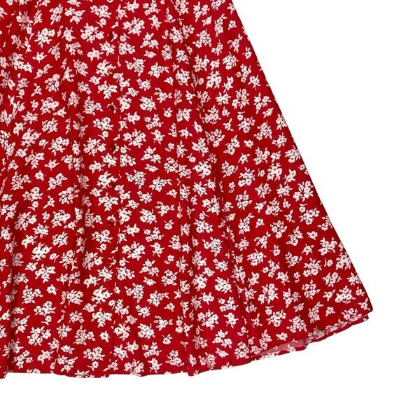 Kathie Lee Button Front Maxi Skirt 6 Red Floral Print Summer Comfy Boho Coastal - Picture 5 of 16